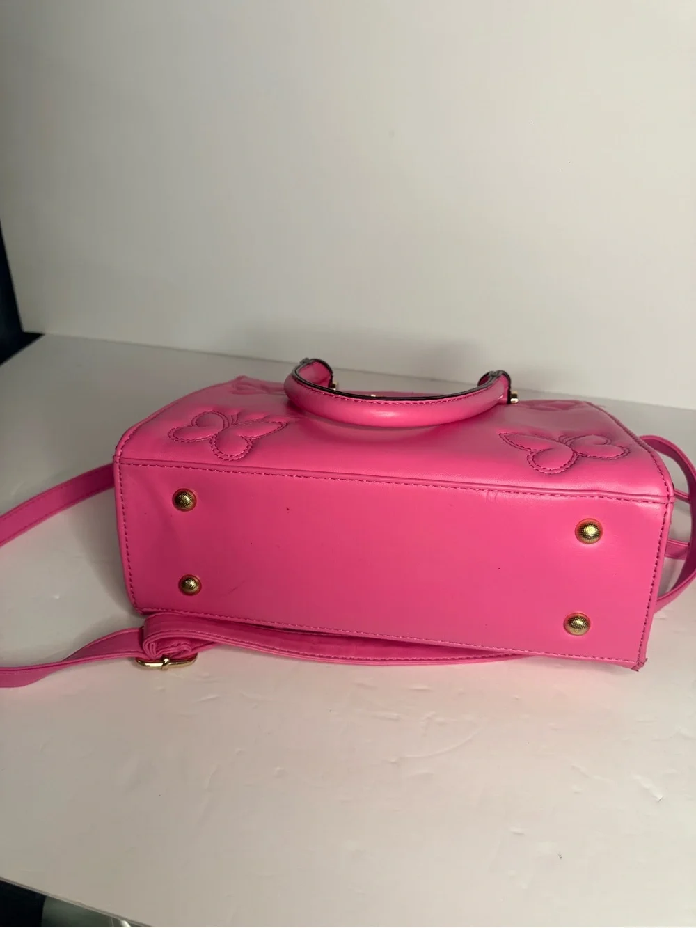 Pink Butterfly Embossed Crossbody Satchel